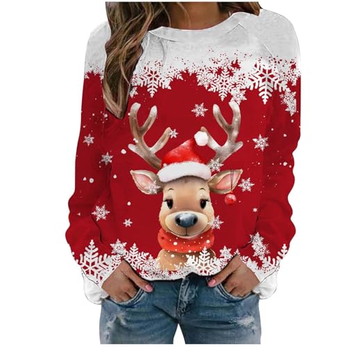 GFPGNDFHG Weihnachtspulli Damen Weihnachten Print Sweatshirt Weihnachtsdruck Schwarze Weste Party Outfit Weihnachtshose Hoodie Decke Leinen von GFPGNDFHG