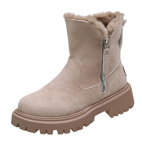 GFPGNDFHG Weitschaftstiefel Damen Beige Stiefel Spitz Gummistiefeletten Pumps Gummistiefel Gefüttert Leder Schneestiefel von GFPGNDFHG