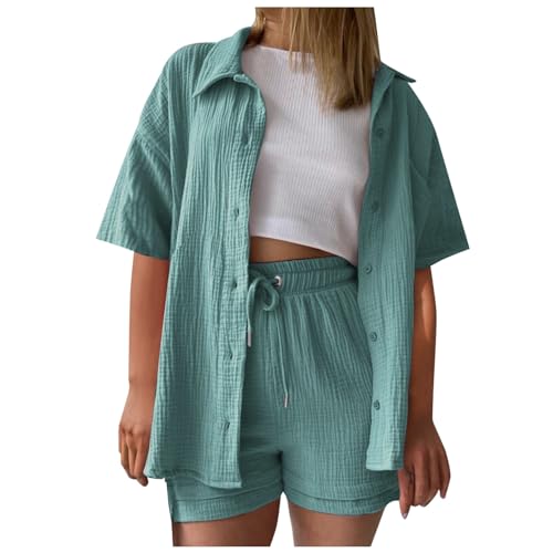 Shirt and Shorts Summer Muslin Blouse Two-Piece Women's Plain Leisure Suit for Women musselin Kleid Damen Kurze Hosen Sommer Workout Set Festival top Damen Lounge Set Shirt and Shorts Summer Muslin Blouse Two-Piece Women's Plain Leisure Suit for Women musselin Kleid Damen Kurze Hosen Sommer Workout Set Festival top Damen Lounge Set von GFPGNDFHG