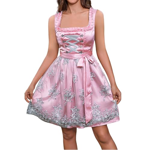 Trachtenkleid Dirndl Damen Marjo Stretch Dirndle Grau Rosa Grosse Grössen Lang von GFPGNDFHG