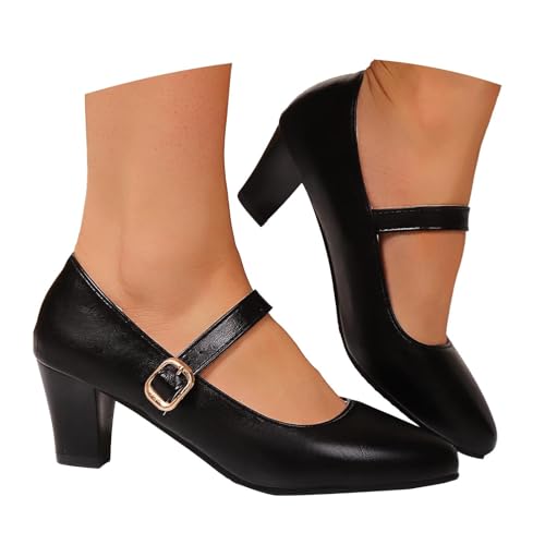 Trachtenschuhe Damen Elegant und Bequem Trachten Dirndl Oktoberfest Schuhe mit Riemchen Blockabsatz Pumps Absatzschuhe High Heels Festliche Hochzeitsschuhe schwarz 38 von GFPGNDFHG