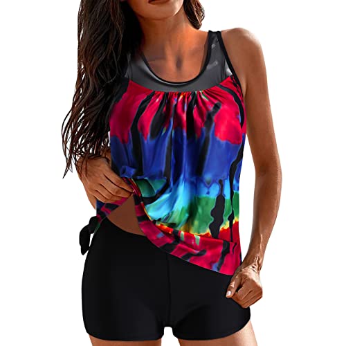 Women's Plus Size Retro Print Two-Piece Swimsuit Tankini Beach Dress Badeanzug Push Up Tankini Damen Große Größen Tankini Damen Rüschen Bedruckt High Waist Lace Up Bademode Bauchweg Badebekleidung von GFPGNDFHG