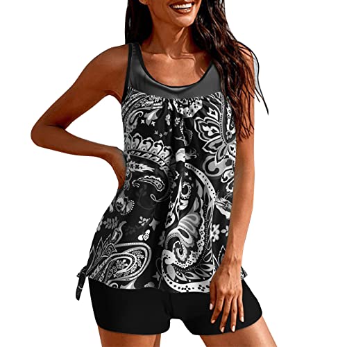 Women's Plus Size Retro Print Two-Piece Swimsuit Tankini Beach Dress Hals RüSchen Push Up Tankinis FüR Damen Badeanzug Bikini Bademode Push Up High Cut Badeanzug Zweiteiliger Bademode von GFPGNDFHG