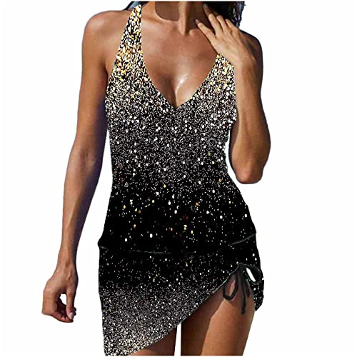 Women's Plus Size Retro Print Two-Piece Swimsuit Tankini Beach Dress Tankini Usa Bikini Set Damen Schwarzes Tankini Oberteil Leopard Bikini Oberteil Wickel Bikinihose Badeanzug Rüschen Trägerlos von GFPGNDFHG