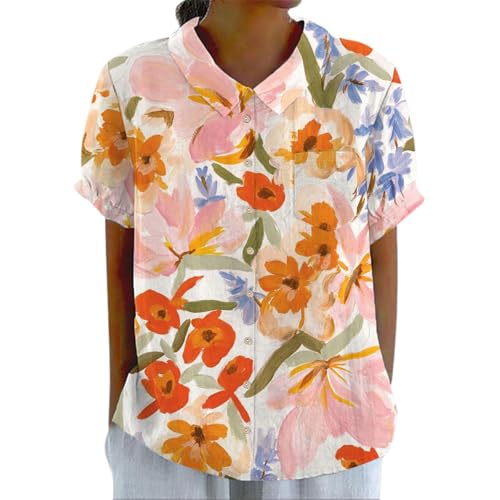 GFPGNDFHG Damen Sommer Tshirts & Blusen Weiß, VAusschnitt, Halbarm Langarm, SpitzeBaumwolleMischung, BohoElegantCasual, Größe L von GFPGNDFHG