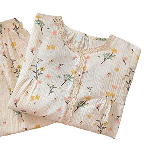 2-teiliges Lounge-Set Mit Blumen-Pyjama Für Damen, Lockere, Lässige, Langärmlige Hosen-Kleidung aus Spitze, Zweiteiliges Loungewear-Pyjama-Set Mit Blumenmuster(L-B) von GFRGFH