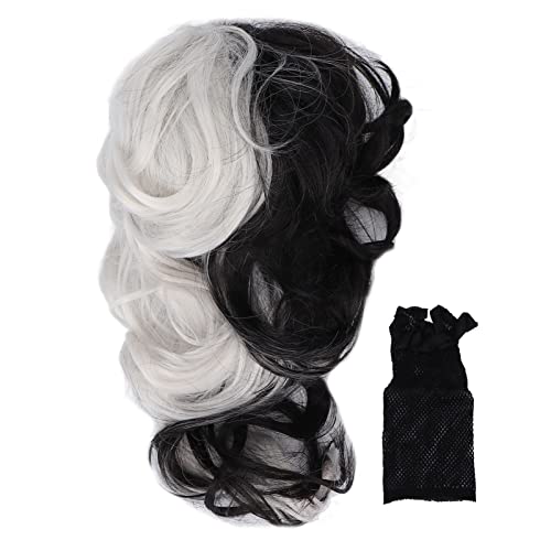 Frauen gewellte lockige Perücke Dame Modische Cosplay schwarz-weiße synthetische Perücke, für Halloween-Kostüm-Party von GFRGFH