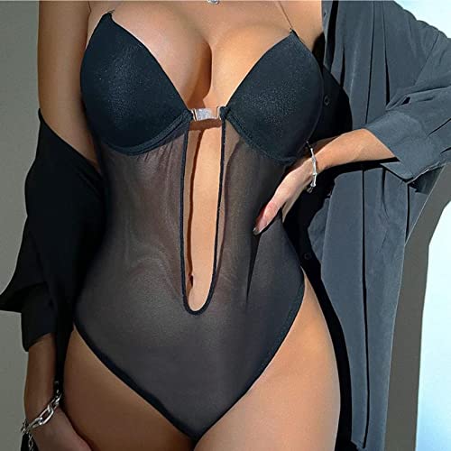 GFRGFH Einteilige Unterwäsche, Rückenfrei, Dehnbar, Atmungsaktiv, Push-up-Damen-Bodysuit Mit Transparenten Trägern Für Kleid Mit Niedrigem Rücken(Schwarz) von GFRGFH