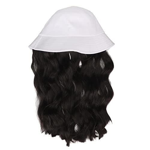 Lockige Hut-Perücke, Schwarz-braunes Haar, Abnehmbarer Weißer Hut, Hochtemperatur-Seiden-Kurzwellen-Perücke Für Frauen von GFRGFH