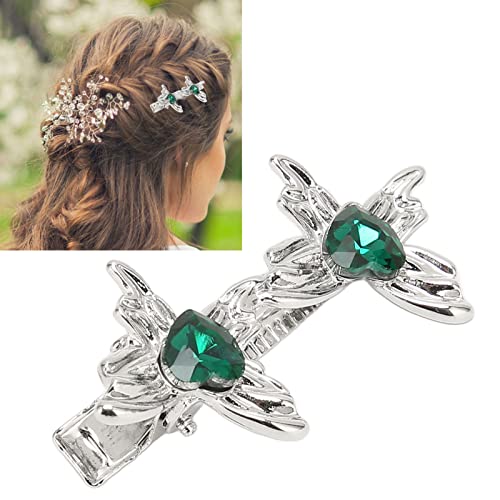 Schmetterlings Haarnadel Clip, Metall, Silberfarben, Doppelter Schmetterling, Zentrale Kristalle, Niedlicher, Glamouröser Haarspange, Blumen-Braut-Haarschmuck Für Frauen Und Mädchen(Grün) von GFRGFH