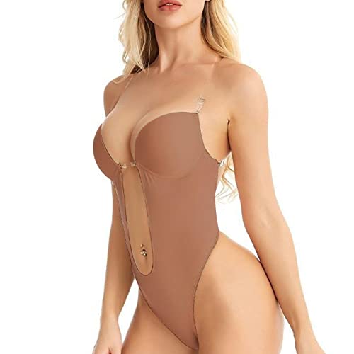 Shapewear-Body Für Damen, Einteiliger Bauch-Unterwäsche, Feste Kontrolle, Brust, Push-Up, Dehnbar, Atmungsaktiv, Körperform-Body, L(Braun) von GFRGFH