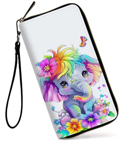 GFRGTFHYT Damen-Geldbörse, großes Fassungsvermögen, RFID-blockierend, PU-Leder, Handgelenk-Geldbörsen für Damen, Aquarell Elefant, Women Wallet, Aquarell Elefant von GFRGTFHYT