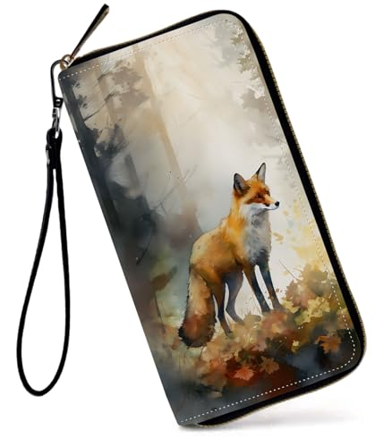 GFRGTFHYT Damen-Geldbörse, großes Fassungsvermögen, RFID-blockierend, PU-Leder, Handgelenk-Geldbörsen für Damen, Aquarell-Fuchs, Women Wallet, Aquarell-Fuchs von GFRGTFHYT