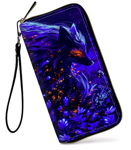 GFRGTFHYT Damen-Geldbörse, großes Fassungsvermögen, RFID-blockierend, PU-Leder, Handgelenk-Geldbörsen für Damen, Aquarell-Kunst-Fuchs, Women Wallet, Aquarell-Kunst-Fuchs von GFRGTFHYT