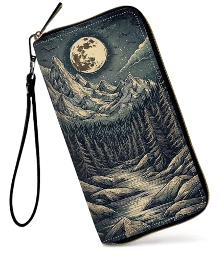 GFRGTFHYT Damen-Geldbörse, großes Fassungsvermögen, RFID-blockierend, PU-Leder, Handgelenk-Geldbörsen für Damen, Art Forest Mountain, Women Wallet, Art Forest Mountain von GFRGTFHYT
