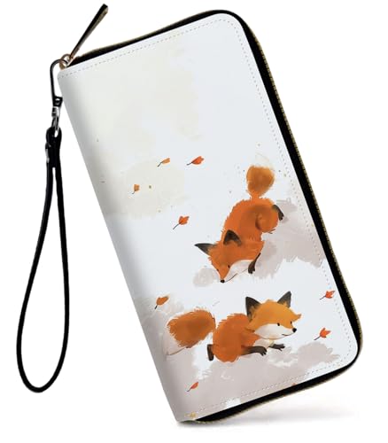 GFRGTFHYT Damen-Geldbörse, großes Fassungsvermögen, RFID-blockierend, PU-Leder, Handgelenk-Geldbörsen für Damen, Art Foxs, Women Wallet, Art Foxs von GFRGTFHYT