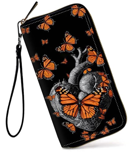 GFRGTFHYT Damen-Geldbörse, großes Fassungsvermögen, RFID-blockierend, PU-Leder, Handgelenk-Geldbörsen für Damen, Art Heart Butterfly, Women Wallet, Art Heart Butterfly von GFRGTFHYT