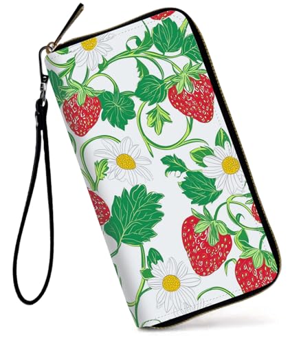 GFRGTFHYT Damen-Geldbörse, großes Fassungsvermögen, RFID-blockierend, PU-Leder, Handgelenk-Geldbörsen für Damen, Art Strawberries, Women Wallet, Art Strawberries von GFRGTFHYT