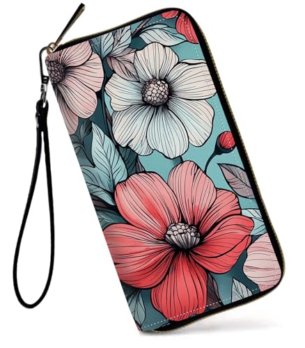 GFRGTFHYT Damen-Geldbörse, großes Fassungsvermögen, RFID-blockierend, PU-Leder, Handgelenk-Geldbörsen für Damen, Blumenkunst, Women Wallet, Blumenkunst von GFRGTFHYT