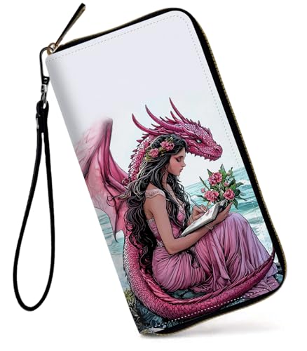 GFRGTFHYT Damen-Geldbörse, großes Fassungsvermögen, RFID-blockierend, PU-Leder, Handgelenk-Geldbörsen für Damen, Dragon Girls, Women Wallet, Dragon Girls von GFRGTFHYT