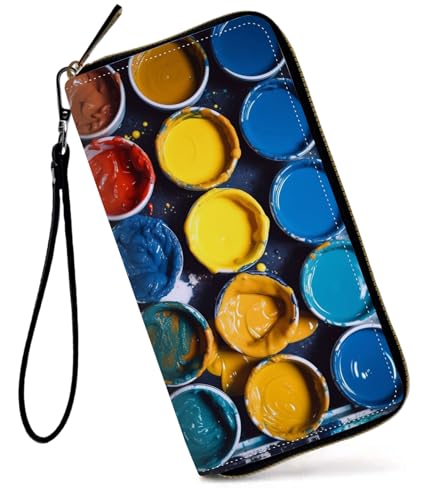 GFRGTFHYT Damen-Geldbörse, großes Fassungsvermögen, RFID-blockierend, PU-Leder, Handgelenk-Geldbörsen für Damen, Farbkasten, Women Wallet, Farbkasten von GFRGTFHYT