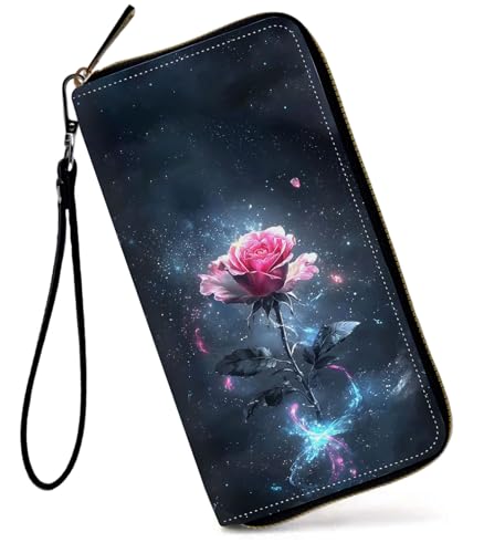 GFRGTFHYT Damen-Geldbörse, großes Fassungsvermögen, RFID-blockierend, PU-Leder, Handgelenk-Geldbörsen für Damen, Galaxy Rose, Women Wallet, Galaxy Rose von GFRGTFHYT