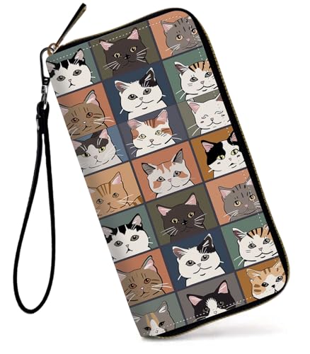 GFRGTFHYT Damen-Geldbörse, großes Fassungsvermögen, RFID-blockierend, PU-Leder, Handgelenk-Geldbörsen für Damen, Katzendesign, Women Wallet, Katzen von GFRGTFHYT