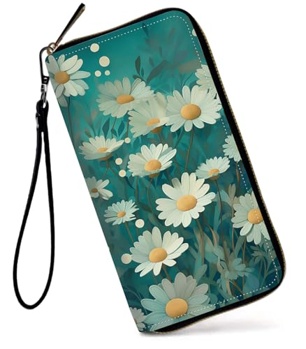 GFRGTFHYT Damen-Geldbörse, großes Fassungsvermögen, RFID-blockierend, PU-Leder, Handgelenk-Geldbörsen für Damen, Kleine Gänseblümchen, Women Wallet, Kleine Gänseblümchen von GFRGTFHYT