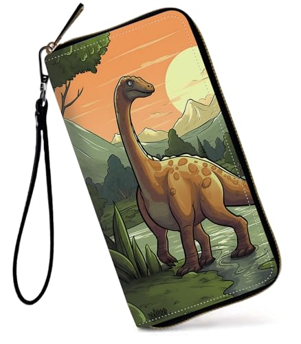 GFRGTFHYT Damen-Geldbörse, großes Fassungsvermögen, RFID-blockierend, PU-Leder, Handgelenk-Geldbörsen für Damen, Kunst-Dinosaurier, Women Wallet, Kunst-Dinosaurier von GFRGTFHYT
