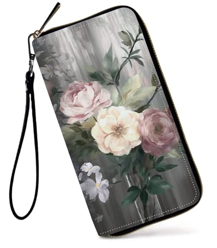 GFRGTFHYT Damen-Geldbörse, großes Fassungsvermögen, RFID-blockierend, PU-Leder, Handgelenk-Geldbörsen für Damen, Kunstblumen, Women Wallet, Kunstblumen von GFRGTFHYT