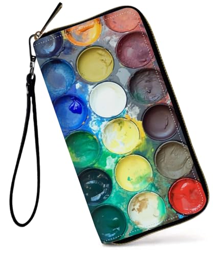 GFRGTFHYT Damen-Geldbörse, großes Fassungsvermögen, RFID-blockierend, PU-Leder, Handgelenk-Geldbörsen für Damen, Kunstfarbkasten, Women Wallet, Kunstfarbkasten von GFRGTFHYT