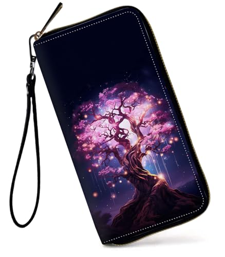 GFRGTFHYT Damen-Geldbörse, großes Fassungsvermögen, RFID-blockierend, PU-Leder, Handgelenk-Geldbörsen für Damen, Magic Pink Tree, Women Wallet, Magic Pink Tree von GFRGTFHYT