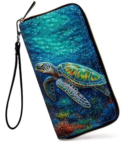 GFRGTFHYT Damen-Geldbörse, großes Fassungsvermögen, RFID-blockierend, PU-Leder, Handgelenk-Geldbörsen für Damen, Meeresschildkröte, Women Wallet, Meeresschildkröte von GFRGTFHYT
