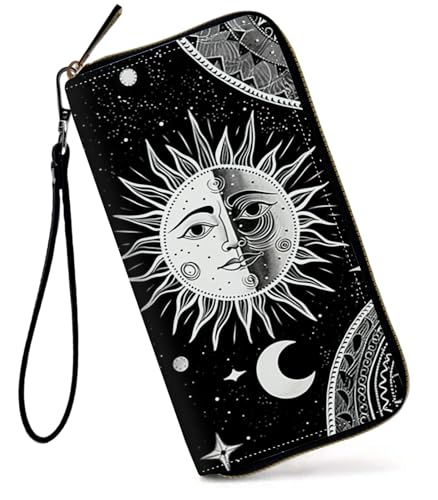 GFRGTFHYT Damen-Geldbörse, großes Fassungsvermögen, RFID-blockierend, PU-Leder, Handgelenk-Geldbörsen für Damen, Mond und Sonne, Women Wallet, Mond und Sonne von GFRGTFHYT