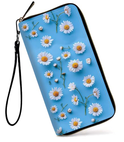 GFRGTFHYT Damen-Geldbörse, großes Fassungsvermögen, RFID-blockierend, PU-Leder, Handgelenk-Geldbörsen für Damen, Niedliche Gänseblümchen, Women Wallet, Niedliche Gänseblümchen von GFRGTFHYT