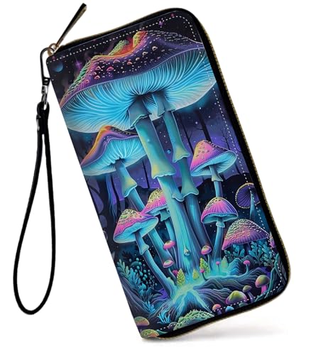 GFRGTFHYT Damen-Geldbörse, großes Fassungsvermögen, RFID-blockierend, PU-Leder, Handgelenk-Geldbörsen für Damen, Pilzkunst, Women Wallet, Pilzkunst von GFRGTFHYT