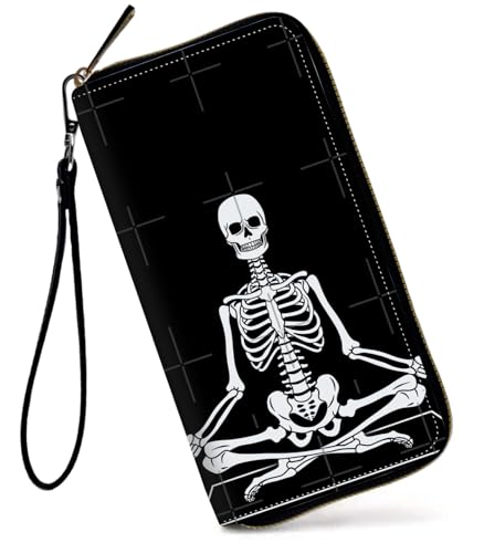 GFRGTFHYT Damen-Geldbörse, großes Fassungsvermögen, RFID-blockierend, PU-Leder, Handgelenk-Geldbörsen für Damen, Schwarzer menschlicher Knochen, Women Wallet, Schwarzer menschlicher Knochen von GFRGTFHYT