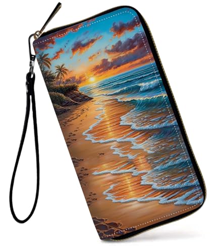 GFRGTFHYT Damen-Geldbörse, großes Fassungsvermögen, RFID-blockierend, PU-Leder, Handgelenk-Geldbörsen für Damen, Strand, Women Wallet, Strand von GFRGTFHYT