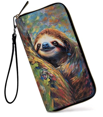 GFRGTFHYT Damen-Geldbörse, großes Fassungsvermögen, RFID-blockierend, PU-Leder, Handgelenk-Geldbörsen für Damen, Süßes Kunst-Faultier, Women Wallet, Süßes Kunst-Faultier von GFRGTFHYT