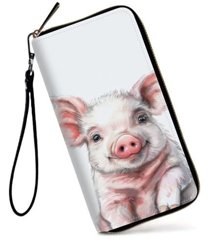 GFRGTFHYT Damen-Geldbörse, großes Fassungsvermögen, RFID-blockierend, PU-Leder, Handgelenk-Geldbörsen für Damen, Süßes Schwein, Women Wallet, Niedliches Schwein von GFRGTFHYT