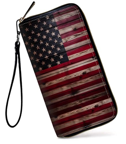 GFRGTFHYT Damen-Geldbörse, großes Fassungsvermögen, RFID-blockierend, PU-Leder, Handgelenk-Geldbörsen für Damen, US-Flagge, Women Wallet, Amerikanische Flagge von GFRGTFHYT
