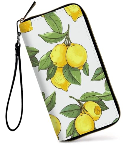 GFRGTFHYT Damen-Geldbörse, großes Fassungsvermögen, RFID-blockierend, PU-Leder, Handgelenk-Geldbörsen für Damen, Zitronen, Women Wallet, Zitronen von GFRGTFHYT