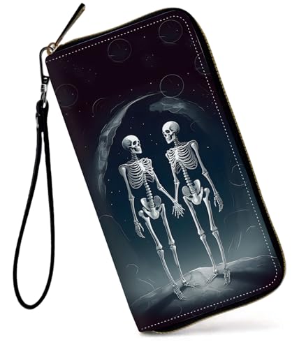 GFRGTFHYT Damen-Geldbörse, großes Fassungsvermögen, RFID-blockierend, PU-Leder, Handgelenk-Geldbörsen für Damen, Zwei menschliche Knochen, Women Wallet, Zwei menschliche Knochen von GFRGTFHYT