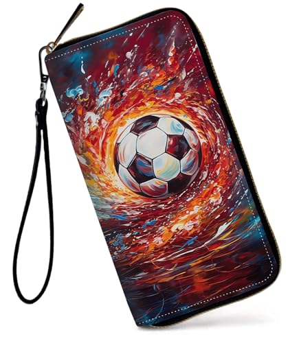 GFRGTFHYT Damen-Geldbörse, großes Fassungsvermögen, RFID-blockierend, PU-Leder, Handgelenk-Geldbörsen für Damen, fußball, Women Wallet, Fußball von GFRGTFHYT