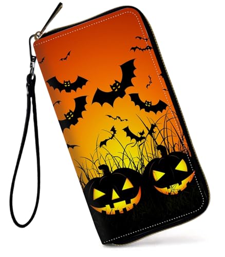 GFRGTFHYT Damen-Geldbörse, großes Fassungsvermögen, RFID-blockierend, PU-Leder, Handgelenk-Geldbörsen für Damen, kürbis, Women Wallet, Kürbis von GFRGTFHYT