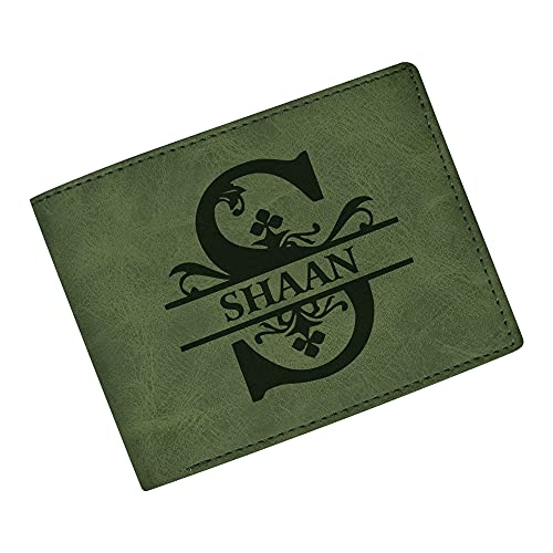 Gftbx Individuelle Foto-Ledergeldbörse für Jungen oder Herren zum Geburtstag oder Jahrestag (braun), Grüne Namensbrieftasche, Regular, Zweifach gefaltete Brieftasche von GFTBX