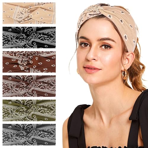 Haarband Damen Sommer 6 Stück Stirnband Damen Sommer Mehrfarbig Blumendruck Dread Haarband für Alltag Sport Yoga von GFUEIGJ