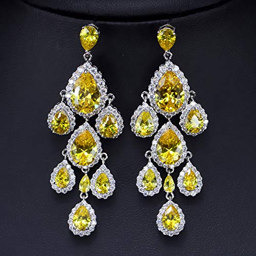 Wunderschöne Brautleuchterkronleuchterohrringe Schmuck Wassertropfen gelbe Kubikzirkonia Kristall Hochzeit Ohrung 1 von GFVARBNT(小さな店)