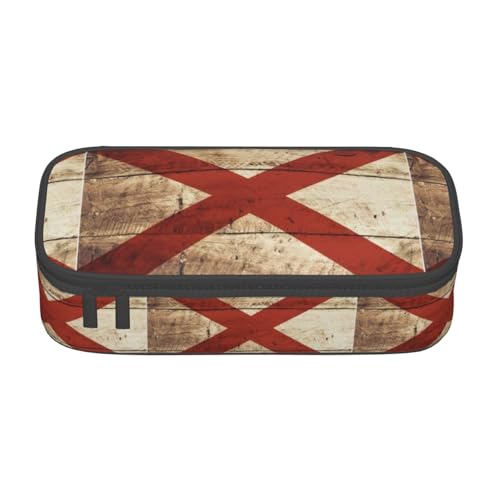 GFXEDSAH Alabama State Flag auf alter Holzmaserung, Postkartendruck, stilvolle und funktionale Bleistiftbeutel, klein, aber geräumig, ideal für Reisen oder den täglichen Gebrauch, Schwarz von GFXEDSAH