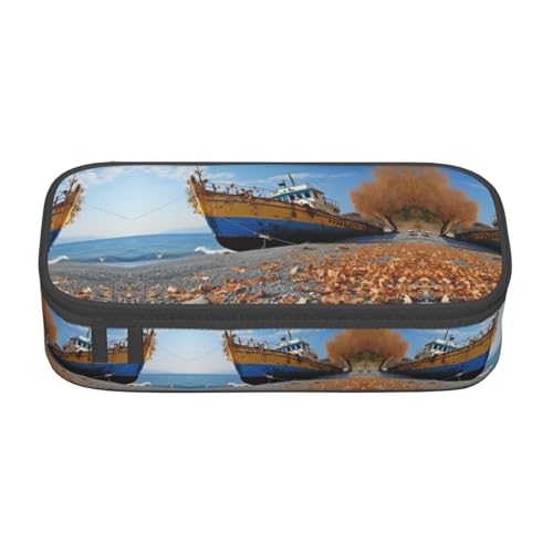 GFXEDSAH Blauer Himmel Gelb Strand Boot Druck Stilvolle und funktionale Federmäppchen, klein, aber geräumig, ideal für Reisen oder den täglichen Gebrauch, Schwarz , Einheitsgröße, Kosmetiktasche von GFXEDSAH